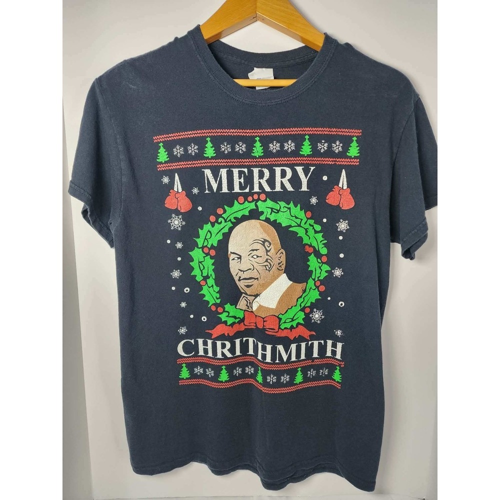 Gildan Mike Tyson Merry Chrithmith Ugly Christmas T-Shirt Navy Blue Mens M